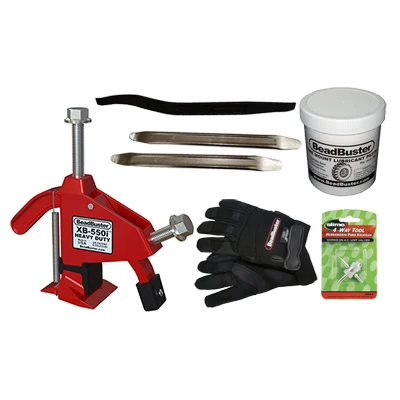 XB-550i HD Deluxe Kit with XB-550i tool, tire irons, bead lube, gloves, and valve core tool